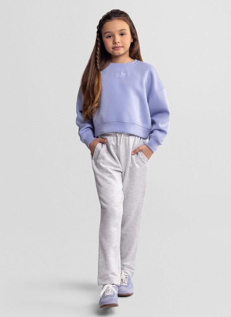 مينوتي Girls wide leg light grey joggers viscose blend